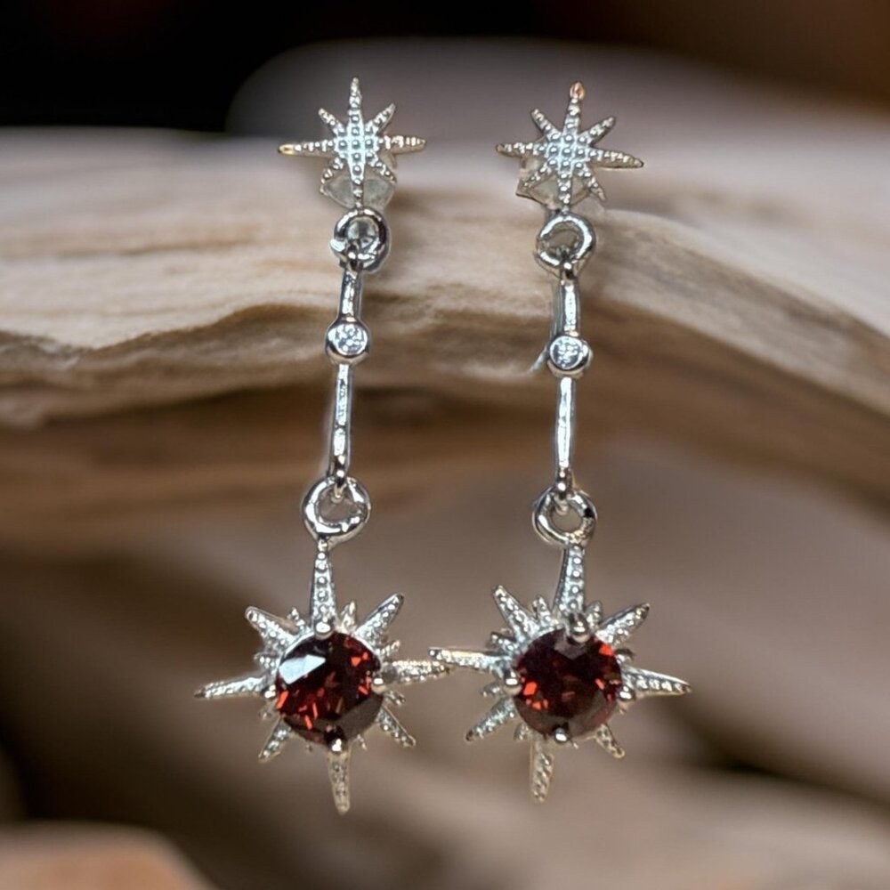 Garnet Star Earrings Gemstone Jewelry Fashion Accessories Trending S925 Cz